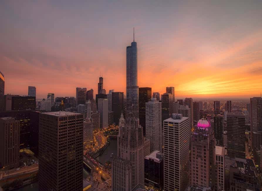 Chicago skyline at sunset - high rise apartments